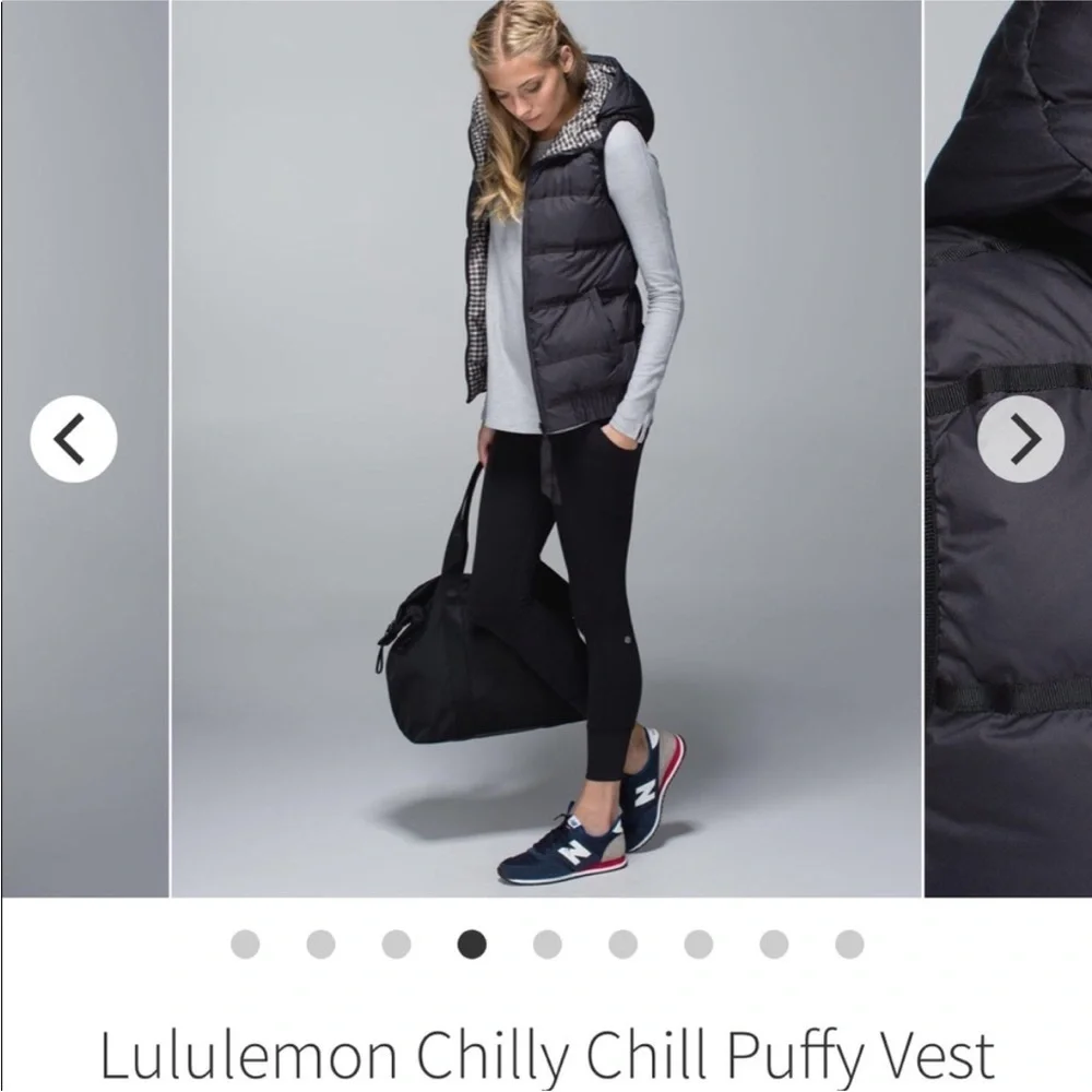 RARE Lululemon Chilly Chill reversible puffer vest with hood black gingham 6